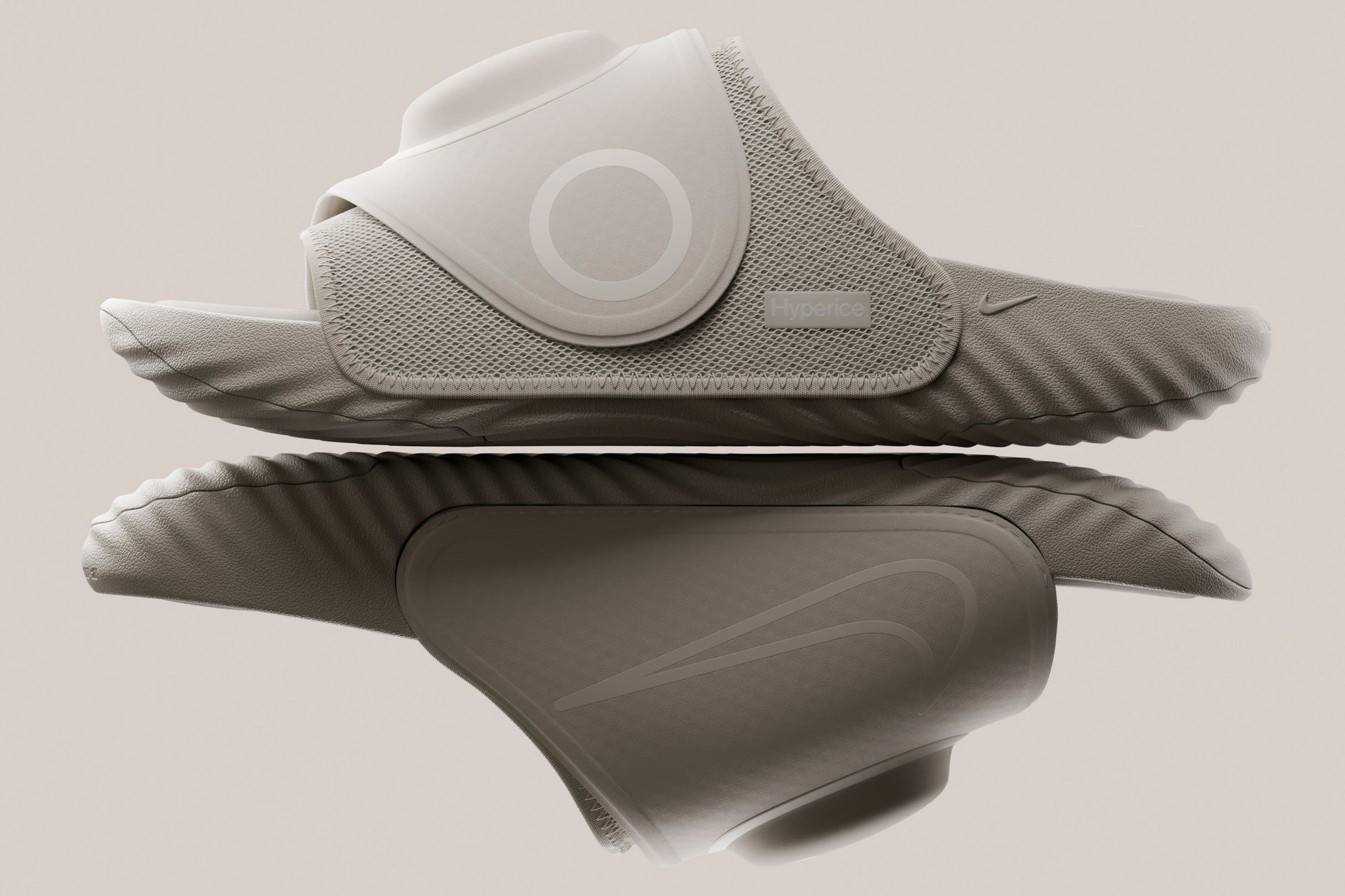 Nike Air Zoom Hyperslide vista laterale su superficie neutra, con pod tecnologico nel cinturino