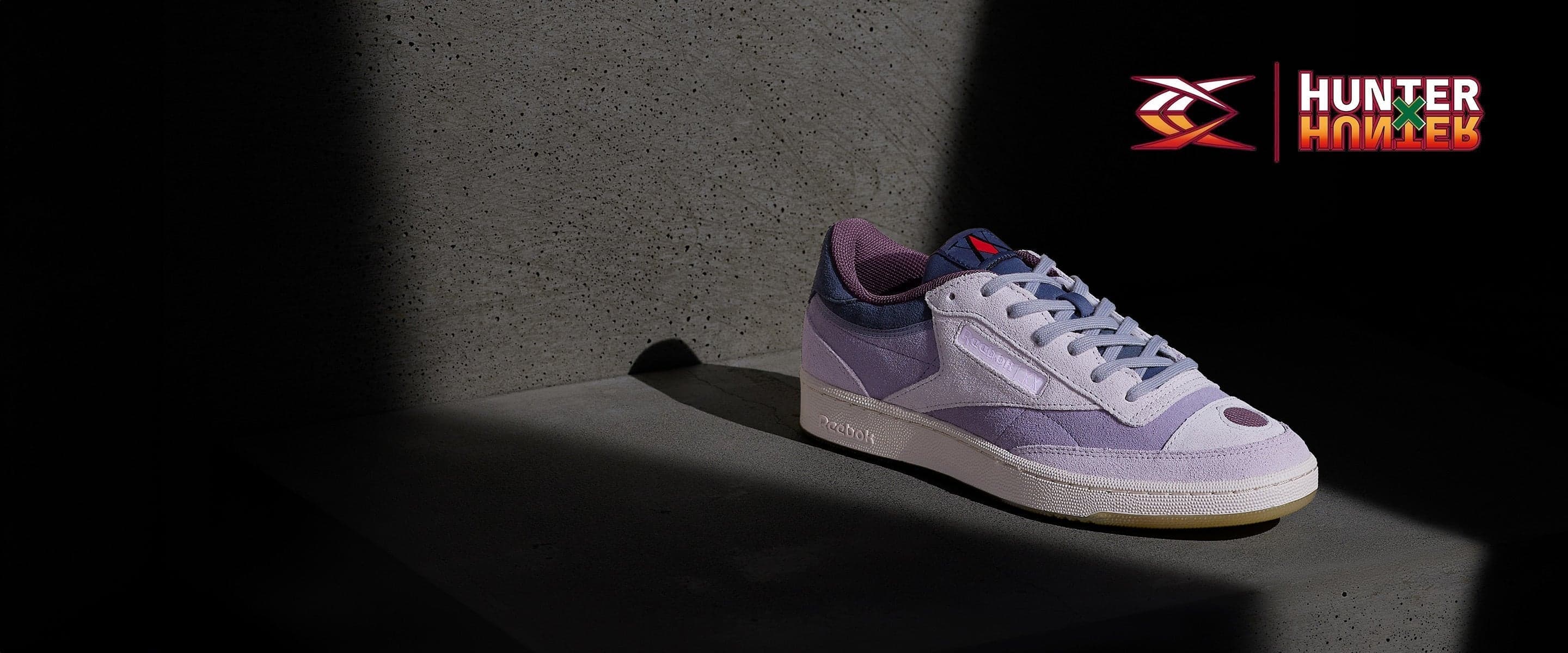 Reebok Club C 85 in colorway viola ispirata a Killua Zoldyck dalla collezione Hunter x Hunter